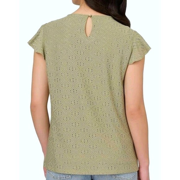Adrianna Papell Women's Ruffle Sleeve Eyelet Knit Blouse Top S New- Sage Green - Picture 8 of 8